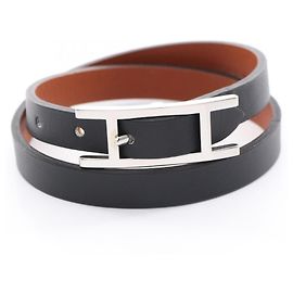 Hermès Hermes HERMES Be Api Double Tour Leather Bracelet Black