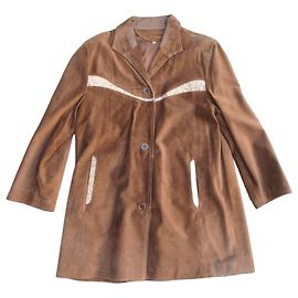 Autre Marque Vintage 70's long brown suede jacket with contrasting details Brown