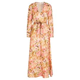 Vestido longo de seda floral com cinto