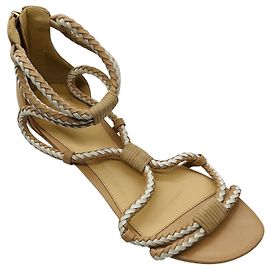 Alexandre Birman Beige / White Braided Leather Strappy Flat Sandals Beige