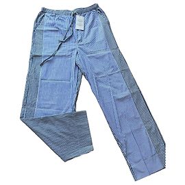 Antik Batik Pantalon rayé en coton Blanc Bleu