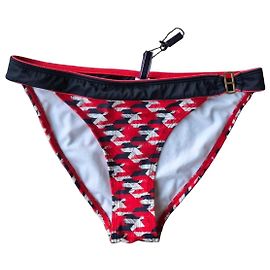 Tommy Hilfiger Calcinha de biquíni estampada vermelha e preta Preto Branco Vermelho
