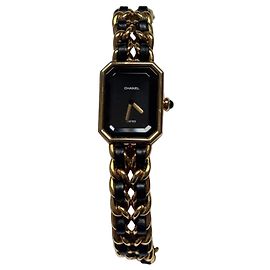Relógio Chanel Première em banho de ouro e couro Preto Dourado
