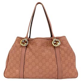 Gucci GG Twins Logo Hardware Shima Prägeleder Tote Bag Pink