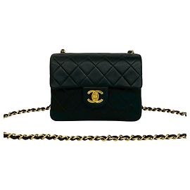 Borsa a tracolla mini Chanel Vintage Matelassé Coco in pelle d'agnello con catena Nero