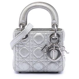 Dior Silver Micro Metallic Calfskin Cannage Lady Dior Silvery