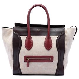 Céline Celine Bolsa Tote Luggage Mini em lona tricolor e couro marrom Marrom Bege