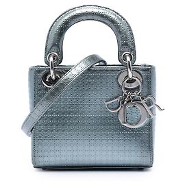 Dior Blue Mini Metallic Patent Microcannage Lady Dior Bleu
