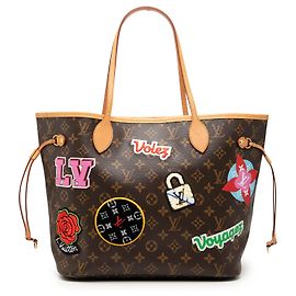 Louis Vuitton Brown Monogram Patches Neverfull MM Marrom