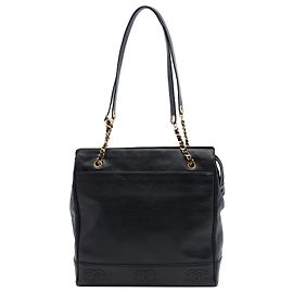Chanel Black Triple CC Caviar Tote Black