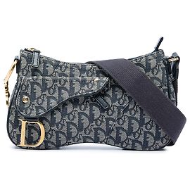 Dior Blue Diorissimo Trotter Canvas Double Saddle Crossbody Bleu Bleu Marine