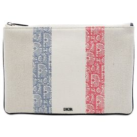 Pochette zippée Dior en toile Oblique tricolore beige Beige