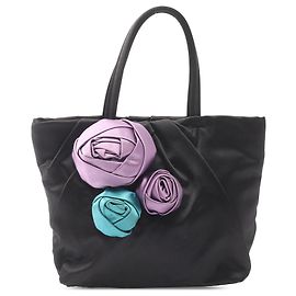 Prada Black Satin Floral Handbag Black