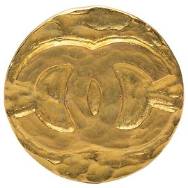 Chanel Gold CC Gold Plated Round Brooch Golden