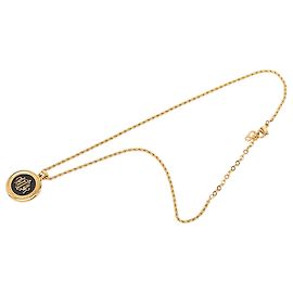 Dior Goldvergoldeter Emaille-Logo Rundanhänger Halskette Golden