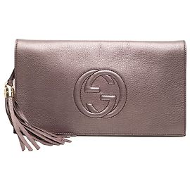Clutch Soho Disco em pele de vitelo metálica rosa Gucci Rosa Outro