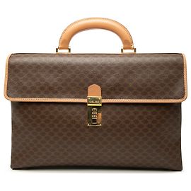 Céline Celine Brown Macadam Coated Canvas Business Bag Brown