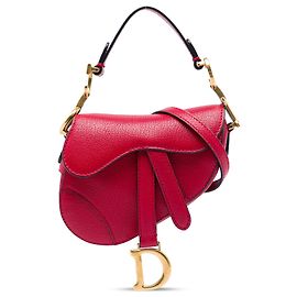 Bolsa Saddle em couro de bezerro granulado vermelho mini Dior Vermelho