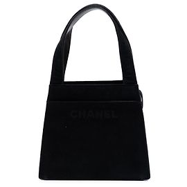 Chanel Black Suede Logo Handbag Black