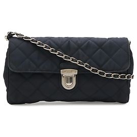 Bolsa de ombro em nylon acolchoado e couro azul marinho Prada Azul marinho