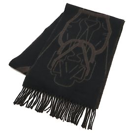 Hermès Écharpe en cachemire Hermes, Stole Tête à Equestre Noir Marron foncé