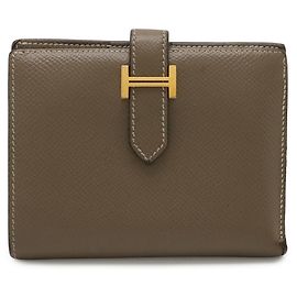 Hermès Cartera compacta de dos pliegues Hermes Bearn Gris pardo