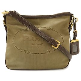 Borsa a tracolla/Clutch in jacquard PRADA Beige Cachi Marrone scuro