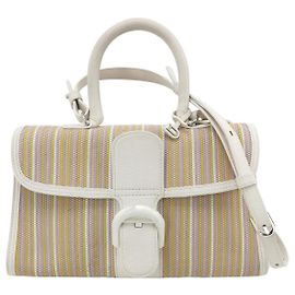 Bolsa Delvaux Brillant MM Striped Leather Branco Multicor