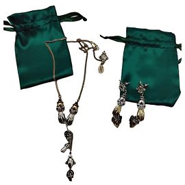 Conjunto de colar e brincos com motivo de mão e caveira Alexander McQueen Roxo Hardware prateado Gold hardware