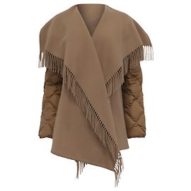 Moncler Fringed Cape Jacket in Brown Wool Brown
