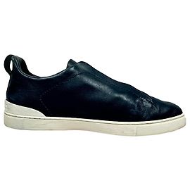 Ermenegildo Zegna Tênis Slip-On Zegna Triple Stitch em couro de bezerro azul marinho Azul Azul marinho