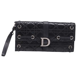 Pochette Lady Dragonne Cannage en cuir noir Dior Noir