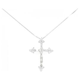 Autre Marque Collar de Cruz de Diamantes en Oro Blanco Au750 Plata