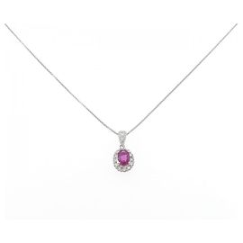 Autre Marque Pt900 Pt850 Ruby Diamond Necklace Red