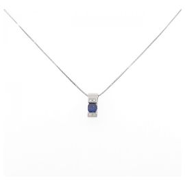 Autre Marque Saphir-Diamant-Halskette Pt900 Pt850 Blau