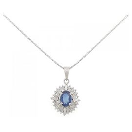 Autre Marque Saphir-Platin-Halskette Pt900 Pt850 Blau