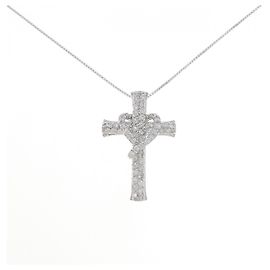 Autre Marque Au750 Weißgold Kreuz Diamant Halskette Silber