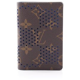 Louis Vuitton Organizer de Poche Monogram Grid Tarjetero/Portatarjetas Accesorio Mujer Marrón/Azul Azul