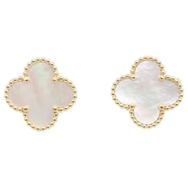 Van Cleef & Arpels Vintage Alhambra Mother-Pearl Earrings, (Yellow Gold), Mother-Pearl, Women's, Gold/White Tones, White