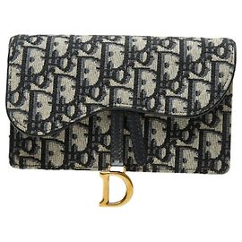 Borsa a tracolla Christian Dior Dior Oblique Jacquard Saddle Beige Blu navy