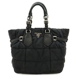 Borsa Tote a tracolla in nylon e pelle Prada Nero