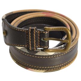 Cinto BURBERRY Vintage Haymarket Check com acabamento em couro e fivela de pino 40/100 Marrom Bege
