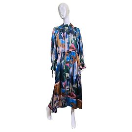 Henrik Vibskov Robe Maxi Imprimé Abstrait Marron Rose Bleu Multicolore Vert