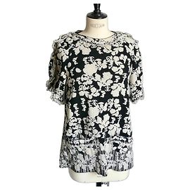 Chanel Tunica Jacquard Beige e Nera con Logo Nero Beige