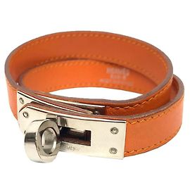 Hermès Pulseira charm de couro Hermes Prata Laranja