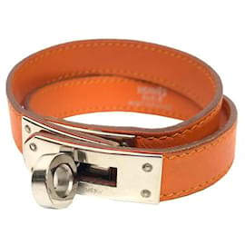 Hermès Hermes Leather Charm Bracelet Silvery Orange
