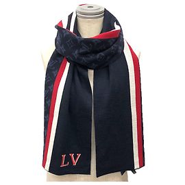 Louis Vuitton Monogram Varsity Schal Weiß Rot Marineblau