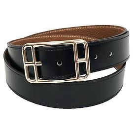Cinturón de cuero Hermès - Cape Cod reversible para hombres Negro Camello