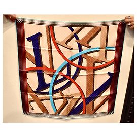 Lenço Louis Vuitton Monogram Marrom Branco Vermelho Azul Bege Azul claro