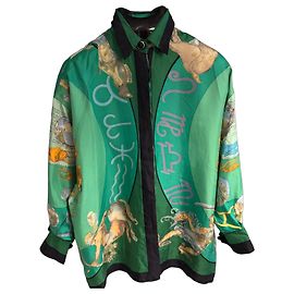 Camisa de seda Gianni Versace Estampado Zodiac Star Map - Hombre XL Multicolor Verde oscuro